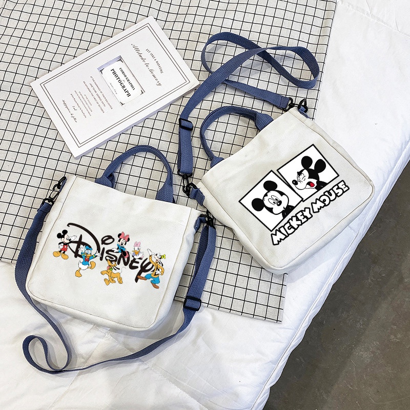 กระเป๋าสะพายไหล่ กระเป๋าช้อปปิ้ง ผ้าแคนวาส ลายมิกกี้เมาส์น่ารัก สําหรับนักเรียน