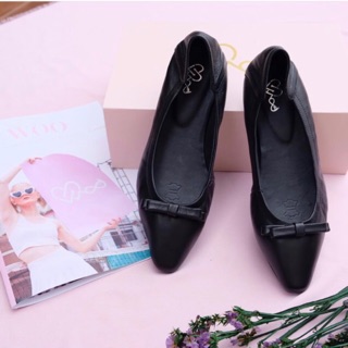 WOO Daisy Ballerina Flat Shoe รองเท้าหนังแกะส้นแบน สีดำ Black