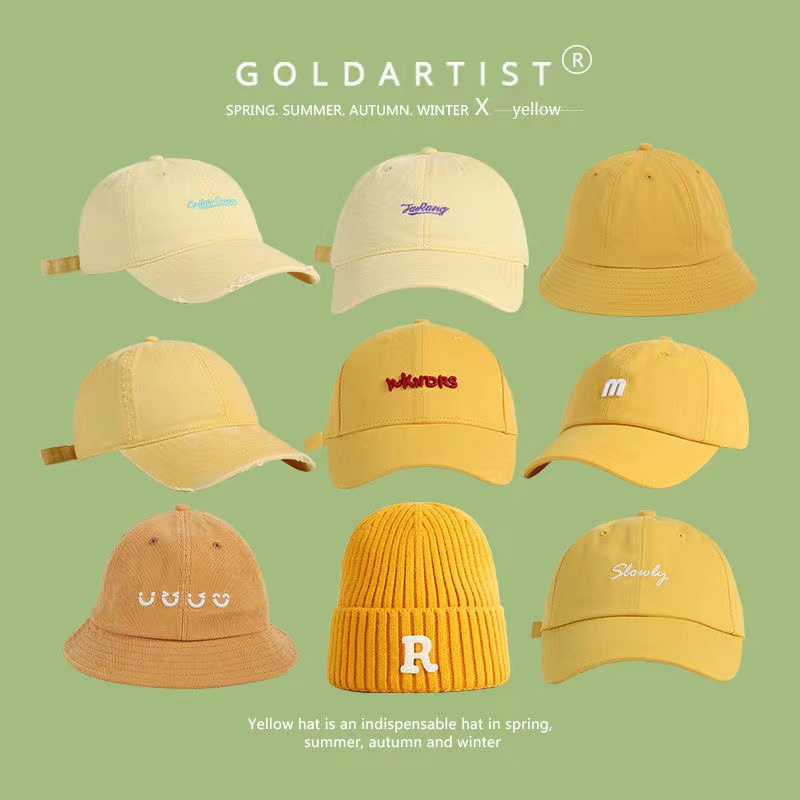 หมวกเบสบอลสีเหลืองเรียบง ่ ายและทันสมัยหมวกกันแดดกลางแจ ้ ง