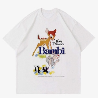 เสื้อยืดสีขาวเสื้อยืด พิมพ์ลาย Bambi DISNEY WALT | เสื้อยืด พิมพ์ลายการ์ตูน VINTAGE CARTOON DISNEY | เสื้อผ้า ลายการ์ตูน