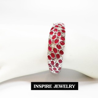 INSPIRE JEWELRY กำไลพลอยทับทิมชาตั้มสีแดง ลายตามที่โชว์ ลายโบราณ