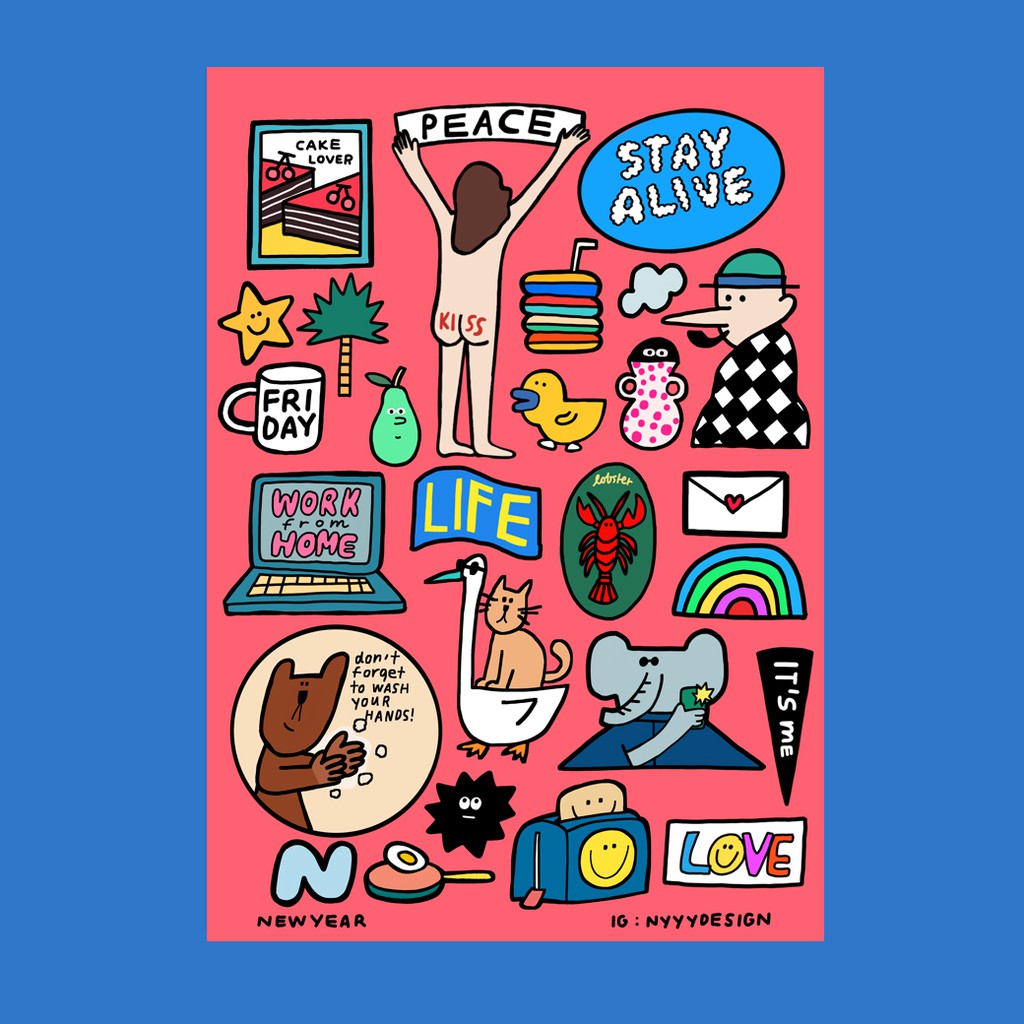 (Nyyydesign) Pink Sticker Waterproof Size A5 สติกเกอร์ กันน้ำ ไดคัทเเล้วลอกเเปะได้เลย ลอกไม่ทิ้งคราบ