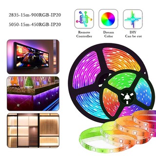 ไฟเส้น RGB LED พร้อมรีโมท ไฟเเต่งห้อง รุ่น 2835/5050 Strip light ยาว 15เมตร ชนิดสลับสี