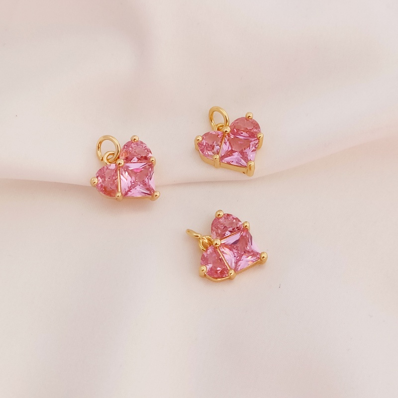 จี้สร้อยคอ สร้อยข้อมือ ชุบทองแดง 14K รูปหัวใจ ฝังคริสตัลพีช แข็งแรง แฮนด์เมด DIY - รูปที่ 2