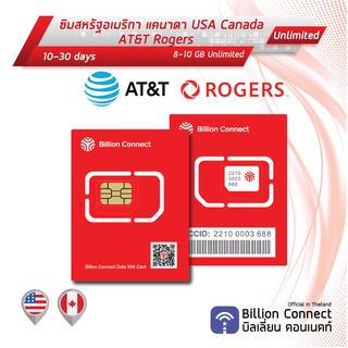 USA Canada Sim Card Unlimited 8-10GB AT&amp;T Rogers: ซิมอเมริกา แคนนาดา 10-30 วัน by ซิมต่างประเทศ Billion Connect