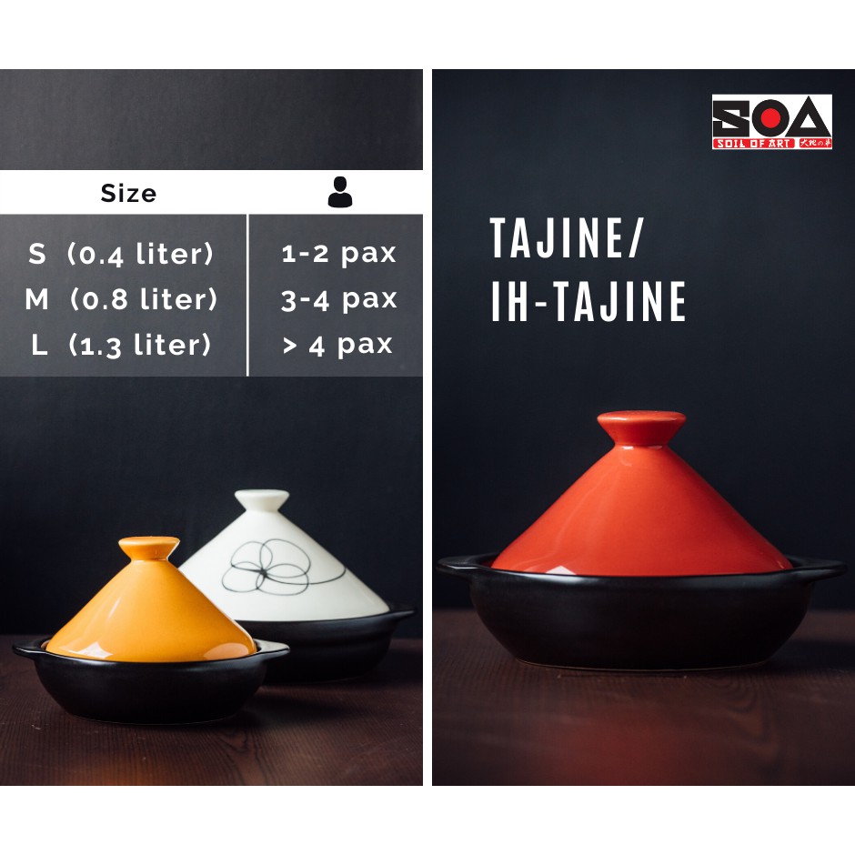 SOA Tajine [สีเหลือง/แดง/Hana Black] S size- Japanese Flame Proof Cookware Ceramics Pot