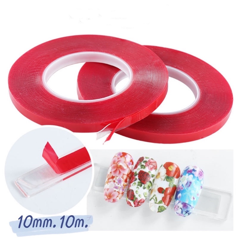 เทปกาว 2 หน้าม้วนแดง-สีใสการันตีความเหนียว ยึดติดแน่นมาก ขนาด 10mm.10m.🚗พร้อมส่งในไทย🚗
