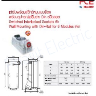 Haco 76132-6 เต้ารับติดผนังที่เชื่อมต่อด้วยราง DIN สำหรับ 6 โมดูล IP67 (เต้ารับพร้อมอุปกรณ์เสริมราง DIN ชนิดลอยตัว) 16A,