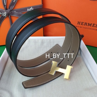 H ermes Lady belt 24mm Etoupe Epsom / Black เข็มขัด size 70 75 80 85 90 ❤️เลือกหัวได้ ❤️ ของแท้