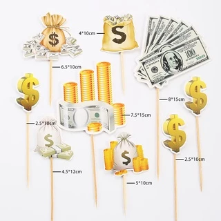 ป้ายปักเค้ก ร่ำรวย เงิน ดอลลาร์ Dollars