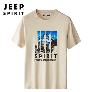 JEEP  Jeep 2021 ฤดูร้อนใหม่แขนสั้นเสื้อยืดผู้ชายลำลองหลวมชายเสื้อ bottoming รอบคอครึ่งเสื้อยืด -