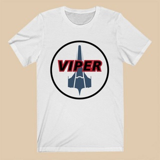 แขนสั้นcrew neckเสื้อยืด ผ้าฝ้าย 100% พิมพ์ลายโลโก้ Battlear Galactica Viper Ship สวมใส่สบายS-XXXXL