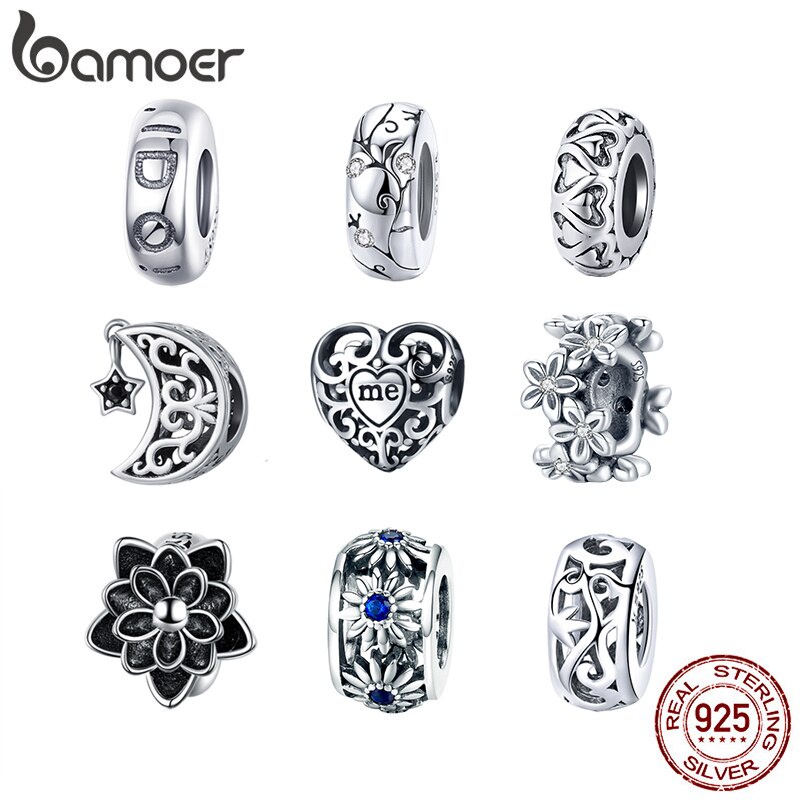 Bamoer 925 เงินวินเทจดอกไม้ลูกปัดลูกไม้หัวใจ spacer รูปแบบ charm สําหรับที่ไม่ซ้ํากันหญิง DIY สร้อยข้อมือทําของขวัญ SCC1938