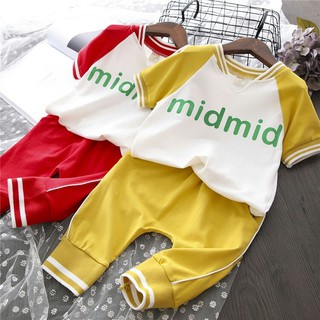 ชุดกางเกงเด็กหญิง+เสื้อแขนสั้นแนวสปอร์ต ลายmidmid