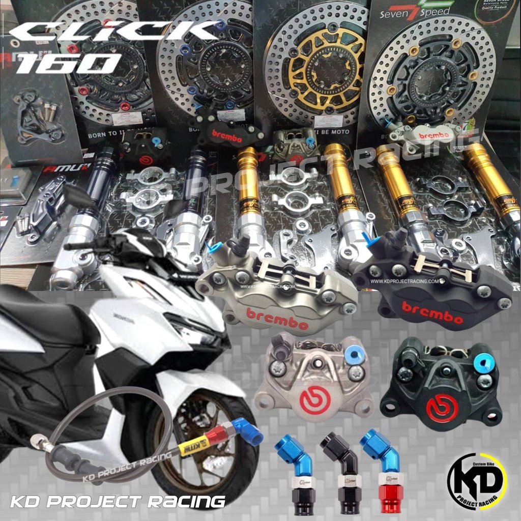 ชุดเซ็ทระบบปั้ม สำหรับปั้ม Brembo จานเบรคหน้า ขาจับปั้ม สายเบรค Honda Click160 ABS / 2022+