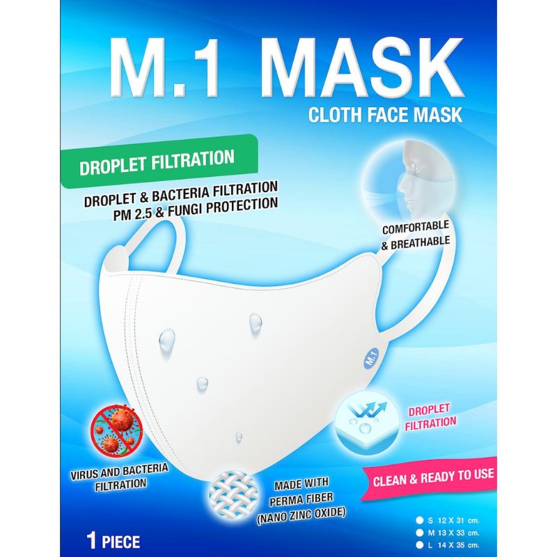 M1.Mask หน้ากากอนามัยผ้านาโน ซักได้ถึง 150 ครั้ง ป้องกันฝุ่น มลพิษ ละอองน้ำ แบคทีเรีย และเชื้อไวรัส