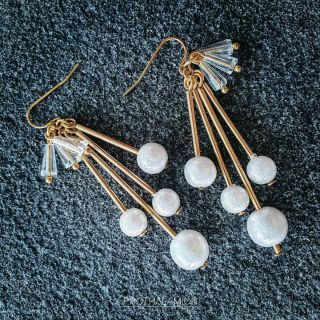 Pearl Crystal Hook Earrings : ต่างหู ตุ้มหู มุก ประดับ คริสตัล