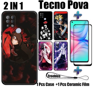 2 IN 1 เคสนารูโตะ พร้อมกระจกนิรภัย สําหรับ Tecno Pova เคสโทรศัพท์ และตัวป้องกันหน้าจอเซรามิค โค้ง