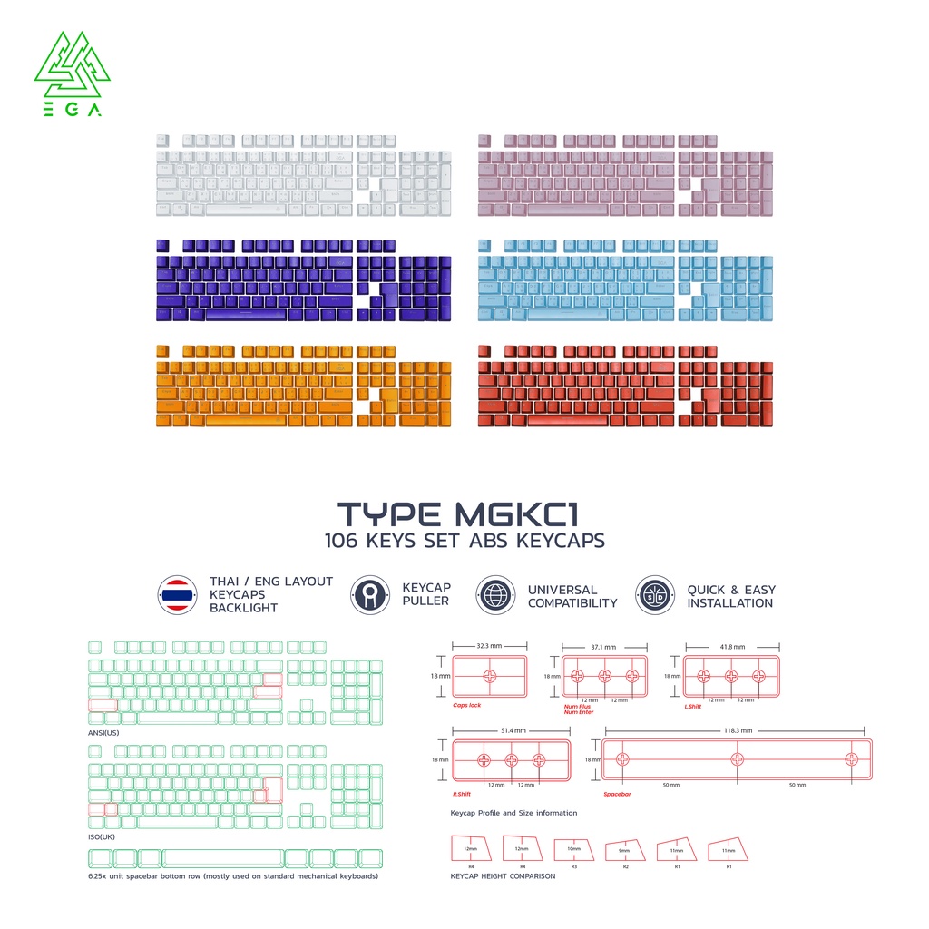 [รับประกัน 15 วัน] EGA ปุ่มกดTYPE MGKC1 ABS ใส่กับ Mechanical Keyboard ทุกรุ่น ไฟทะลุทุกตัวอักษร!!แป