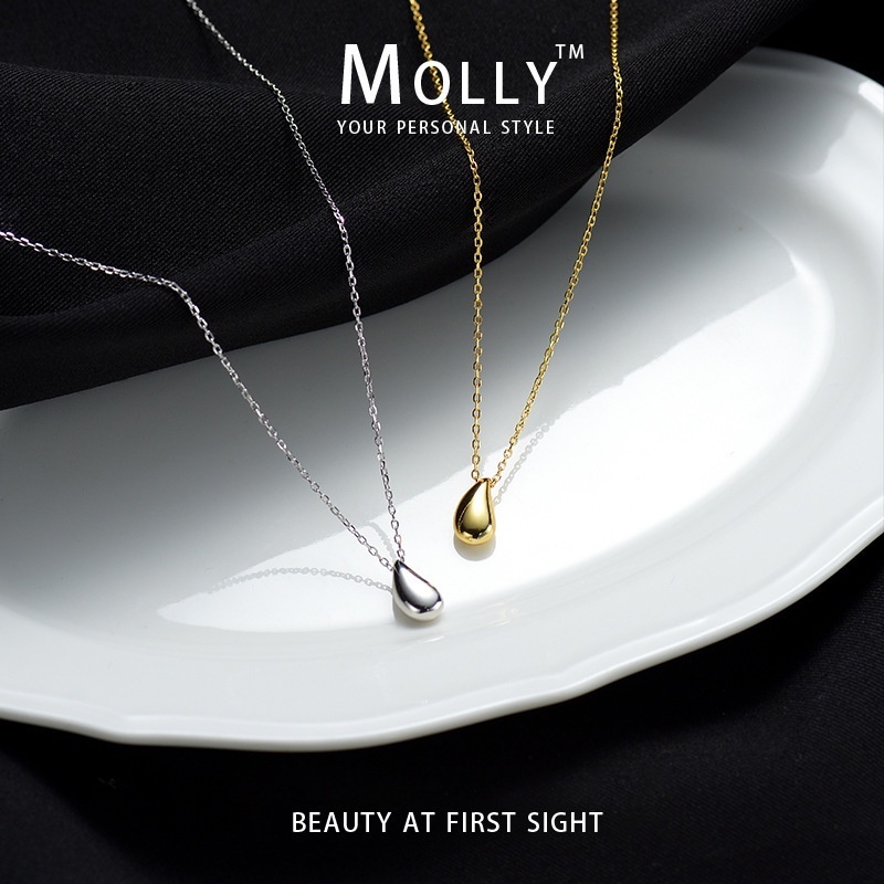Molly สร้อยคอสแตนเลส Raindrop สําหรับผู้หญิง Non Tarnish 18K Gold Plated Hypoallergenic สแตนเลสแฟชั่นเครื่องประดับ