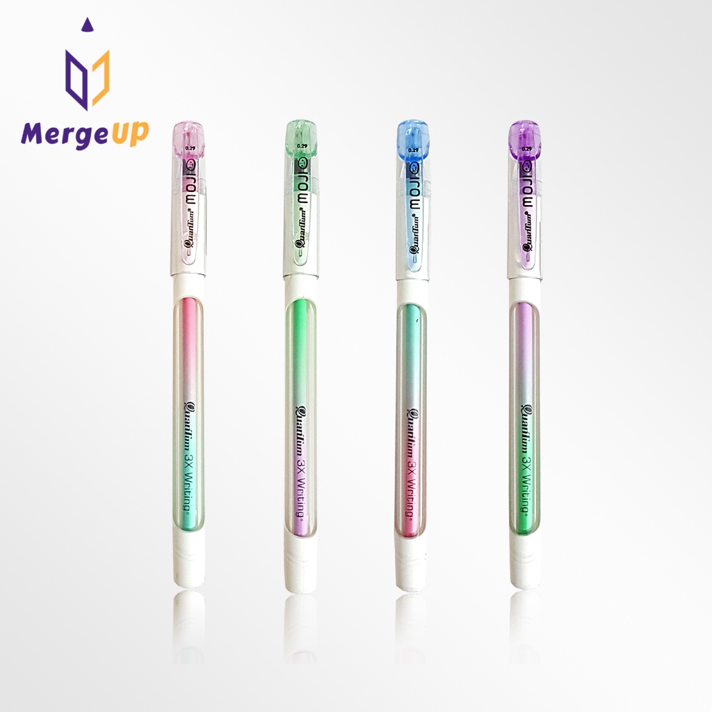 (4 ด้าม สีใหม่) ปากกาลูกลื่น Quantum Moji 0.29มม. หมึกน้ำเงิน