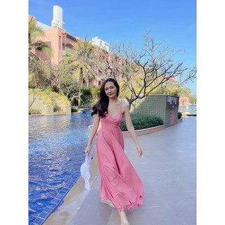 🌷closetshop เดรสยาวสายเดี่ยวผูกโบว์หลัง