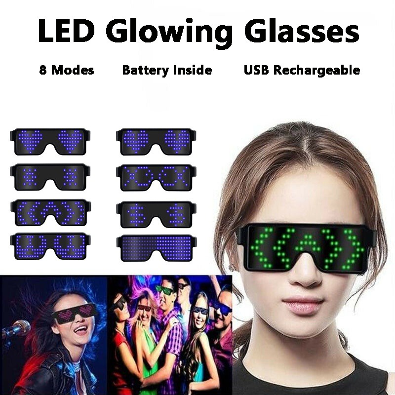 แว่นสงกรานแว่นตามีไฟใหม่ แว่นตากันแดดแฟชั่น มีไฟกระพริบ LED 8 แบบ สําหรับงานปาร์ตี้ ไนท์คลับ