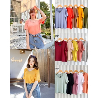 GI-ANTS🌸เสื้อยืดคอกลมกุ้น แต่งสายคาดอก🌸งานป้าย