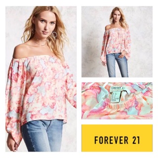 ⭐️🌈New‼️🌸 Forever 21 🌸เสื้อปาดไหล่ผ้าชีฟอง 🌸