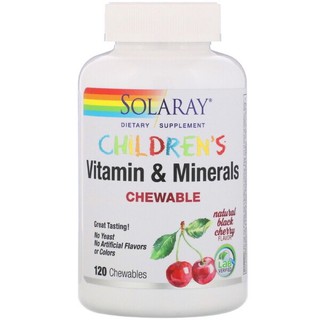 🌟PreOrder🌟 Solaray, Childrens Chewable Vitamin and Minerals, Natural Black Cherry Flavor, 120 Chewables