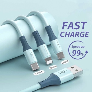 3in1 Liquid Silicone Cable Solid Color Cable 3A Fast Charging For Android Micro / Type C Mobile Phone USB Charge Cable Data Cord