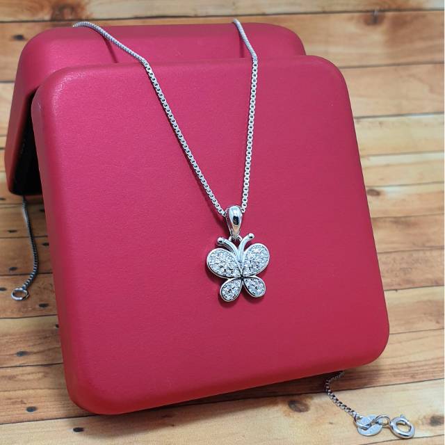 สร้อยคอ + จานทองขาวผีเสื้อเงิน 925 / KL141