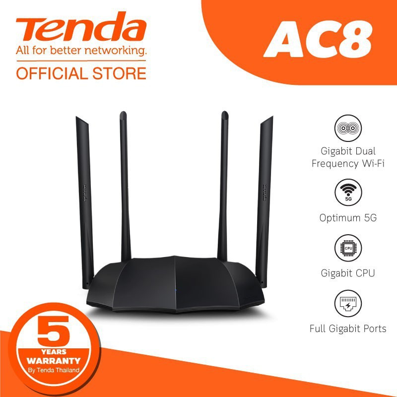 Router Tenda (AC8) Wireless AC1200 Dual Band Gigabit