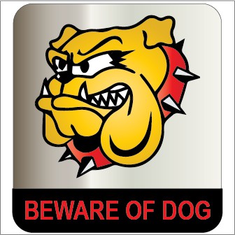 BEWARE OF DOG SILVER BRUSHED SIGN STICKER 105X115MM. เรา แอคเซปต์ กําหนดเอง-ทํา