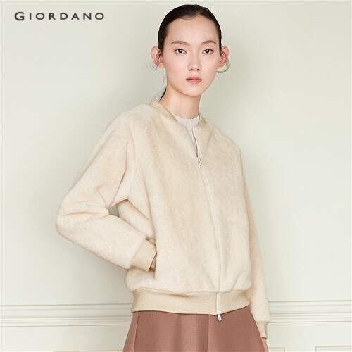 GIORDANO WOMEN Solid faux fur long-sleeve coat 05379683