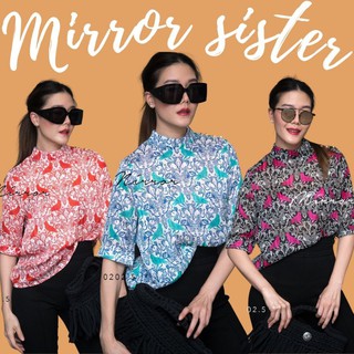 🔖ป้าย MiRRoRSiSTER เสื้อแขนสั้นลายนกและหัวใจสวยหรู