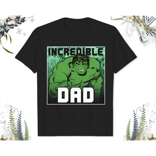 เสื้อยืดผ้าฝ้ายพิมพ์ลายแฟชั่นเสื้อยืดคอกลมcrew neckเสื้อยืด พิมพ์ลาย Marvel Hulk FatherS Day Incredible Dad สําหรับผู้ช