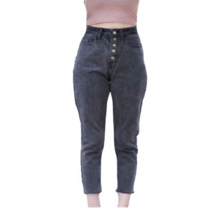 กางเกงยีนส์เอวสูง กางเกงยีนส์ทรงบอย กางเกงยีนส์ สีฟอกดำ งานป้าย Dr.denim : NORA WARNING LIGHT #19824