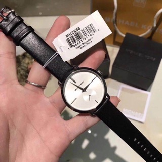 MICHAEL2658 36.5 mm.  KORS Portia White Sunray Dial Black Leather Ladies Watch