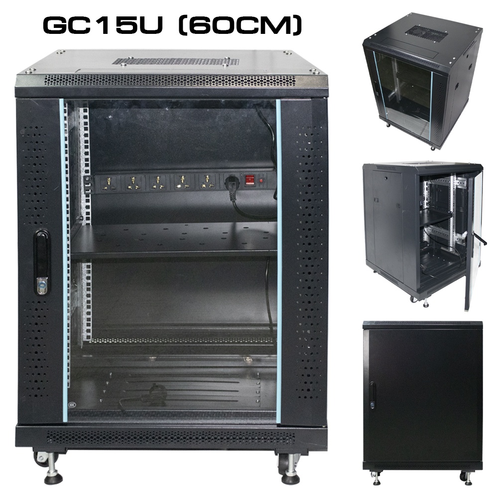 ตู้ Rack CCTV Network Cabinet GC15U (60cm) 19" Black สีดำ 60x60x86cm [พร้อมถาด1ใบ พัดลม1ชุด ในตัว] G