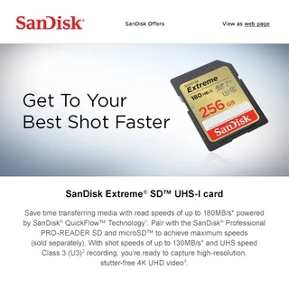(ส่งด่วน/ขายส่ง) SANDISK SDcard Extreme 32GB/64GB/128GB/256GB (180MB/s) UHS-I U3 C10 V30 sdcard แท้ Memory card