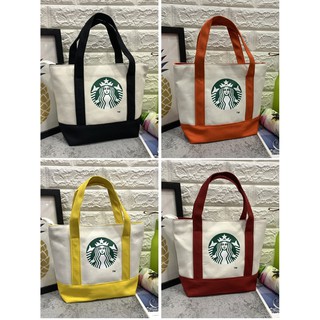 กระเป๋าผ้าแต่งแถบสีพิมพ์ลาย สตาบัค starbuck