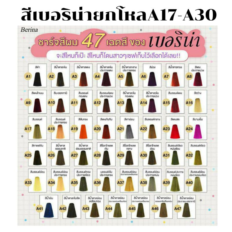 ยกโหล สีย้อมผมเบอริน่า A17-A30[ สั่งสินค้าไม่เกิน 8 โหล ต่อ 1คำสั่งซื้อ มากกว่านั้นทางร้านขออนุญาต