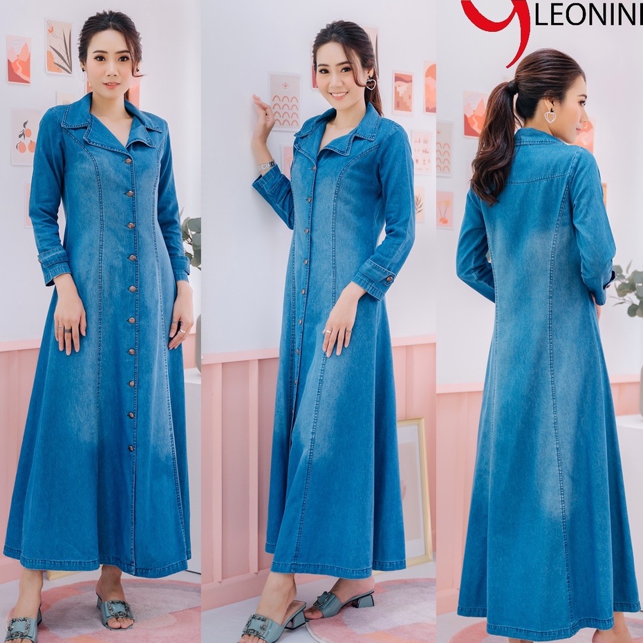 ชุดเดรสยีนส์ เดรสยีนส์ แม๊กซี่เดรสยีนส์ แซกยีนส์ ชุดยีนส์ Leonine JUL5604อ่อน