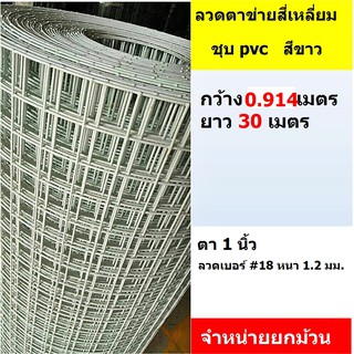 ลวดตาข่ายสี่เหลียม หุ้ม PVC (สีขาว) ขนาด 0.9 x 30 เมตร #18