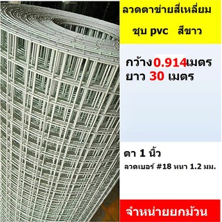 ลวดตาข่ายสี่เหลียม หุ้ม PVC (สีขาว) ขนาด 0.9 x 30 เมตร #18