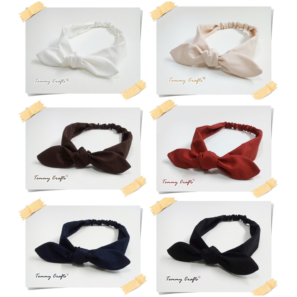 Tommy Crafts ผ้าคาดผมโบว์ผ้าคอตตอน100%/คอตตอนทวิล สีพื้น ไซส์เด็ก/ไซส์ผู้ใหญ่ Solid Cotton Hairbands