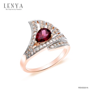 Lenya Jewelry แหวนเงินแท้ประดับพลอยสีม่วงอมแดง โรโดไรท์ (Rhodolite) และโทแพซสีขาว ดีไซน์รูปพัด ชุบด้วยทองชมพู