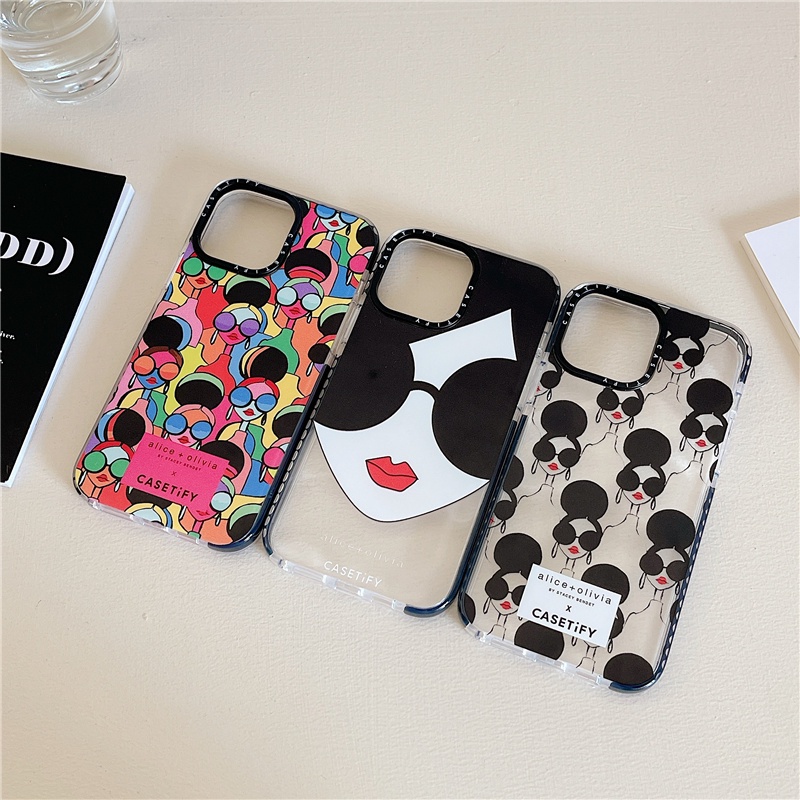 Tify Alice + Olivia แว่นตากันแดดสาวสองสี Anti-drop ซิลิโคน TPU ปลอก iPhone สําหรับ iPhone 11 12 13 Pro Max 7 8 Plus 7 + 8 + X XS XR Ins สไตล์กันกระแทกฝาครอบโทรศัพท์