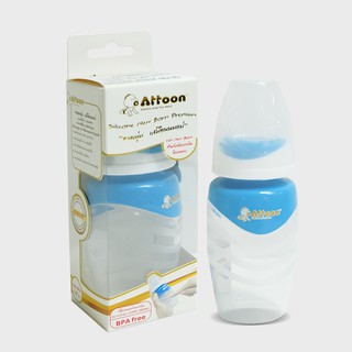 Thaiken ขวดนมซิลิโคนแบบนุ่ม 4oz ATTOON Silicone New Born Premium สีฟ้า 101902